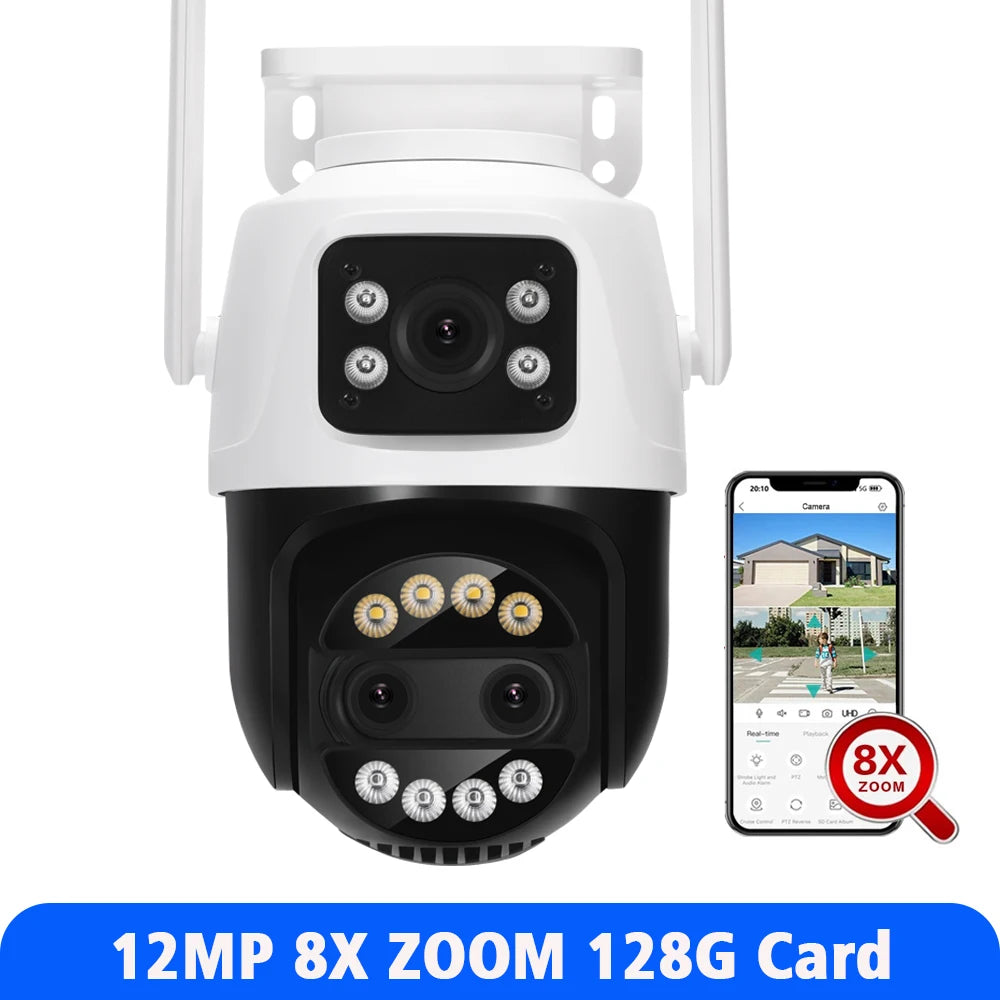 12MP 5K PTZ Wifi Camera 8X Zoom Dual Screen Ai Human Detect Auto Tracking CCTV Outdoor Surveillance Camera home iCSee