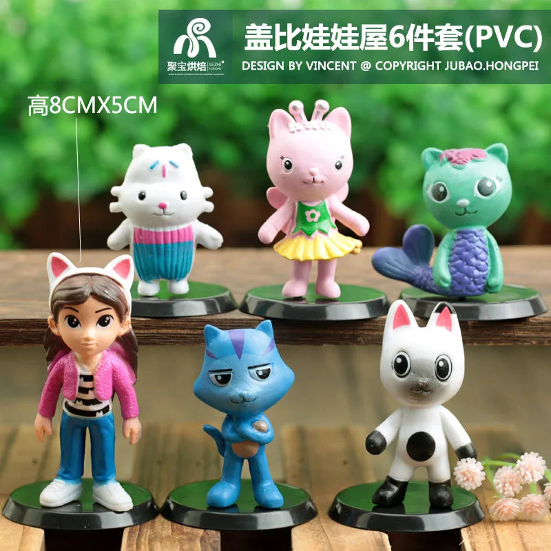 6/13pcs set PVC Gabby Dollhouse Figure  Mercat Cartoon Stuffed Animals Smiling Car Cat Hug Gaby Girl Dolls Kids Birthday Gifts