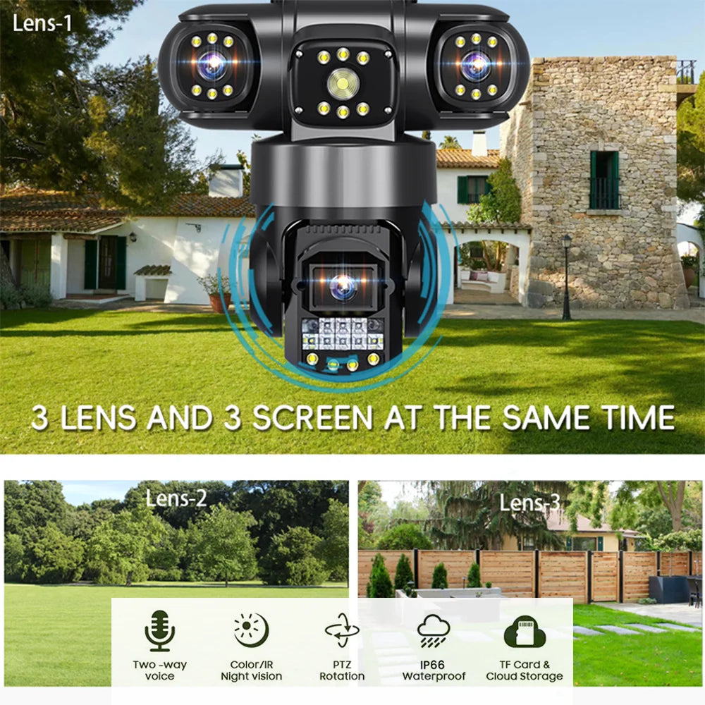 3 Lens Video Surveillance Camera Wifi Network CCTV Camera Wireless 360 Monitor Outdoor Waterproof Security V380 Pro Cameras