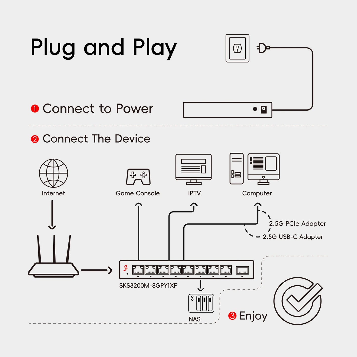 XikeStor 8-Port Multi-Gigabit 2.5Gbps Ethernet Network Easy Smart Managed Home Plug and Play