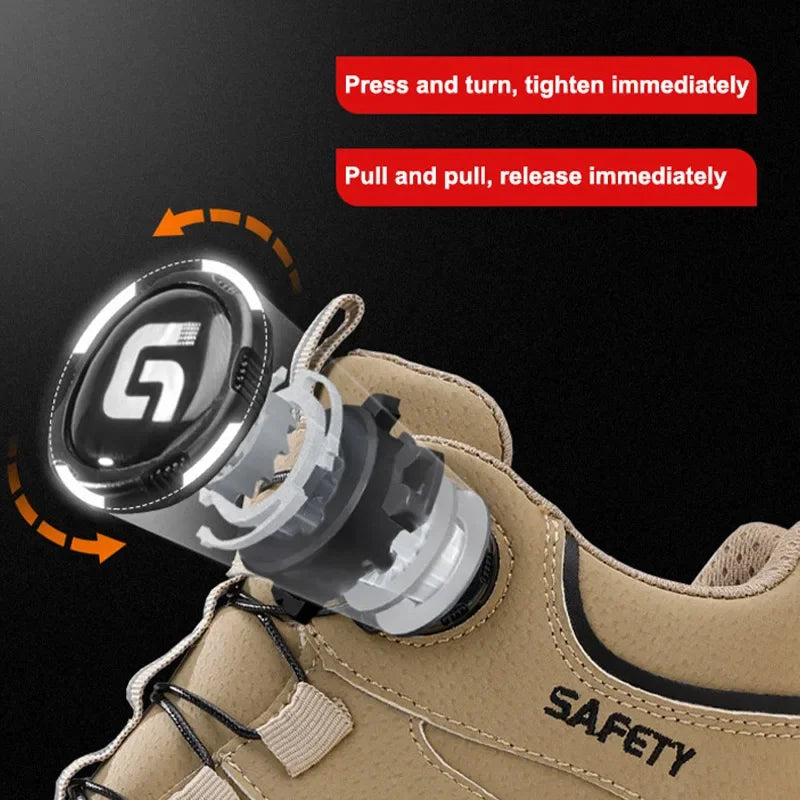 Men Rotating Button Labor Protection Shoes Anti-smash Anti Puncture Safety Shoes Work Boots Steel Toe Shoes Indestructible Shoes