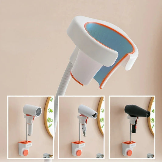 Hands Free Standing Hair Dryer Holder 360 Degree Rotation Bathroom Shelves Storage Rack Universal for Hairdryer Stand Wall Mount