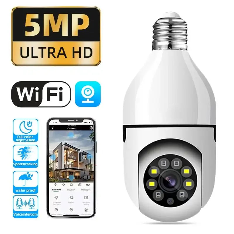 5MP E27 Bulb Wifi Surveillance Camera 4X Digital Zoom Full Color Video Night Vision Automatic Human Tracking Security IP Camera