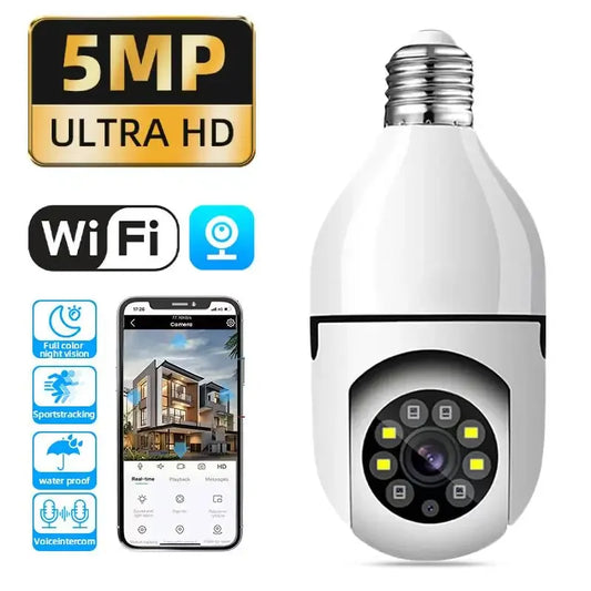 5MP E27 Bulb Wifi Surveillance Camera 4X Digital Zoom Full Color Video Night Vision Automatic Human Tracking Security IP Camera