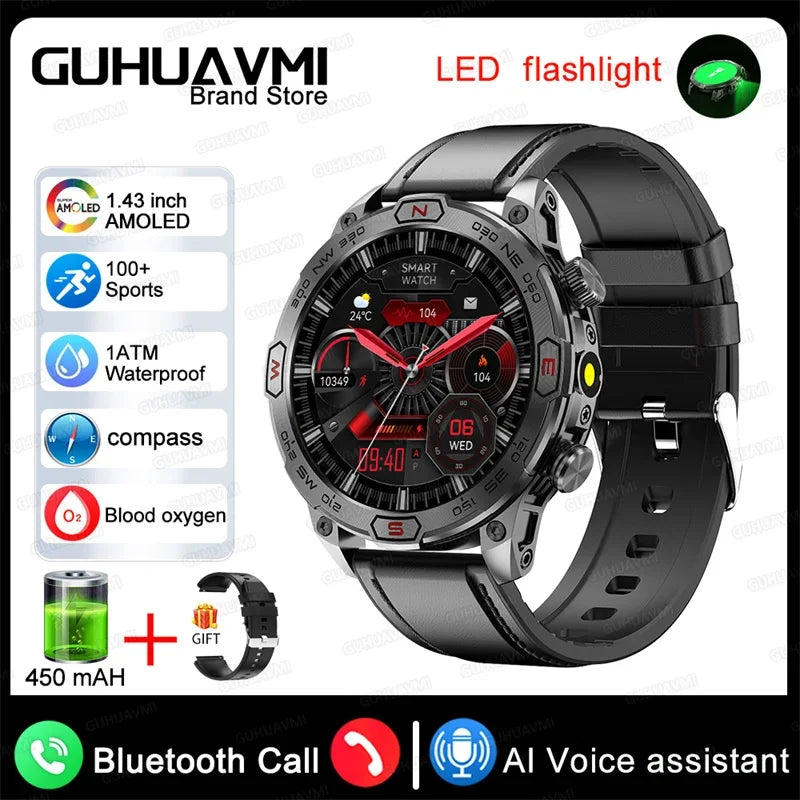 New Outdoor Military Smart Watch Men Compass AI voice Bluetooth Call Fitness GPS Sports Track Smartwatch For Android Xiaomi  IOS