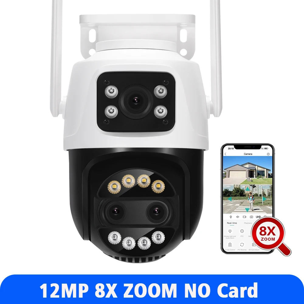 12MP 5K PTZ Wifi Camera 8X Zoom Dual Screen Ai Human Detect Auto Tracking CCTV Outdoor Surveillance Camera home iCSee