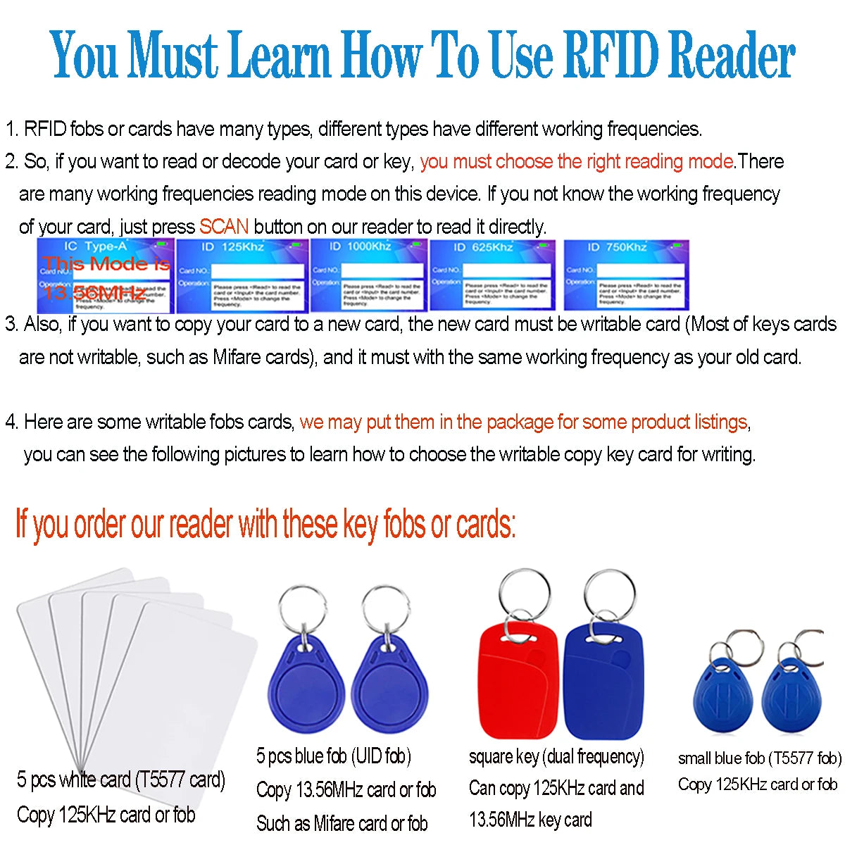 قارئ RFID وكاتب وناسخ بطاقات USB بتردد 10 125 كيلوهرتز و13.56 ميجاهرتز وفك تشفير وناسخ NFC ومبرمج بطاقات ذكية وبطاقات مفاتيح قابلة للكتابة