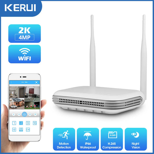 KERUI 2K 4MP Outdoor Full HD Security WIFI IP Camera Icsee 2.5inch HDD Match For Wireless MINI 8CH NVR System Host