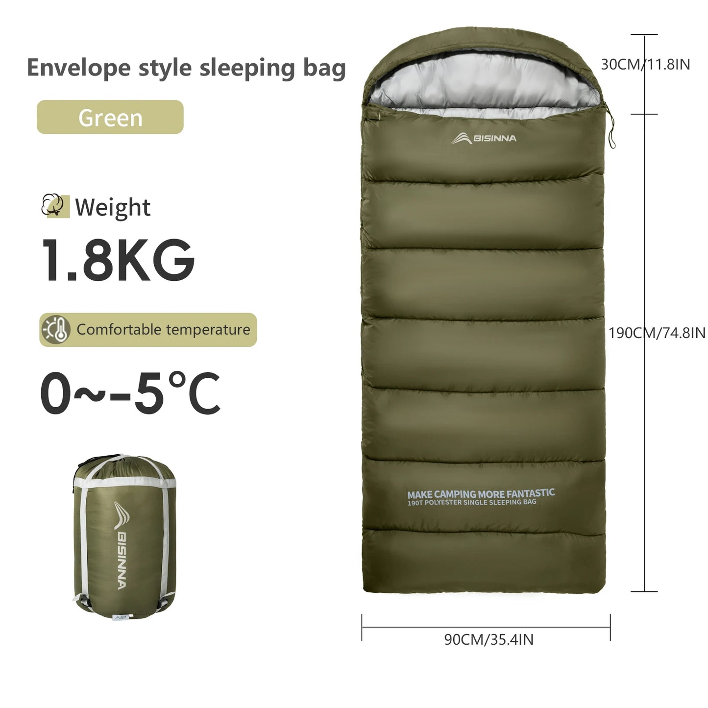 BISINNA Camping Sleeping Bag Lightweight Warm Envelope Backpacking Adult Graphene Fiber Sleeping Bag for Outdoor Travel Hiking