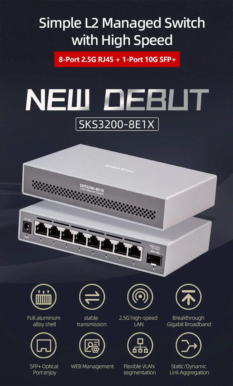 XikeStor 8-Port Multi-Gigabit 2.5Gbps Ethernet Network Easy Smart Managed Home Plug and Play