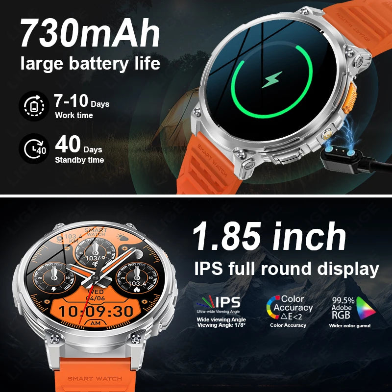 "LIGE Smart Watch for Men | Flashlight, BT Call, Fitness & Health Monitor | 730mAh Battery, Compatible with Android & iOS"