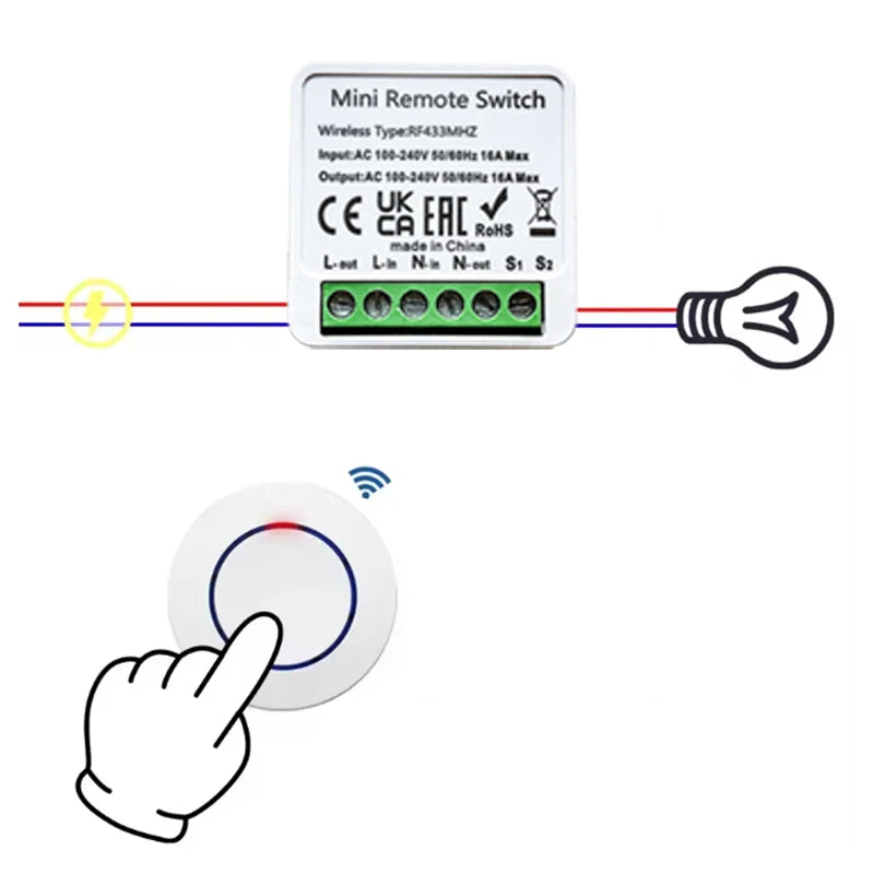 RF 433 MHz Smart Switch 1/2/3 Gang Wall Panel Mini Round Button Wall Panel Switch 16A Relay Receiver Automation Module 100V~240V