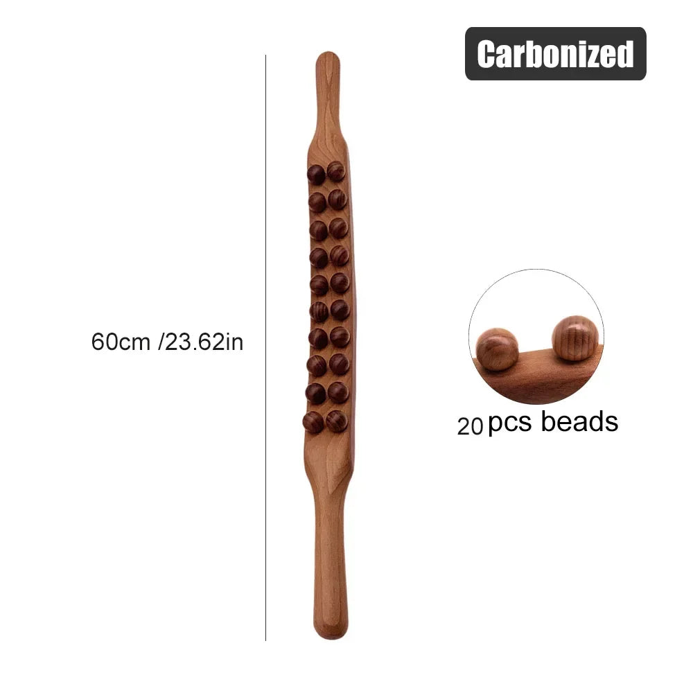 Guasha Wood Stick Tool Wooden Therapy Scraping Lymphatic Drainage Massager Double Row 31/20 Beads Point Back Pain Relief Roller