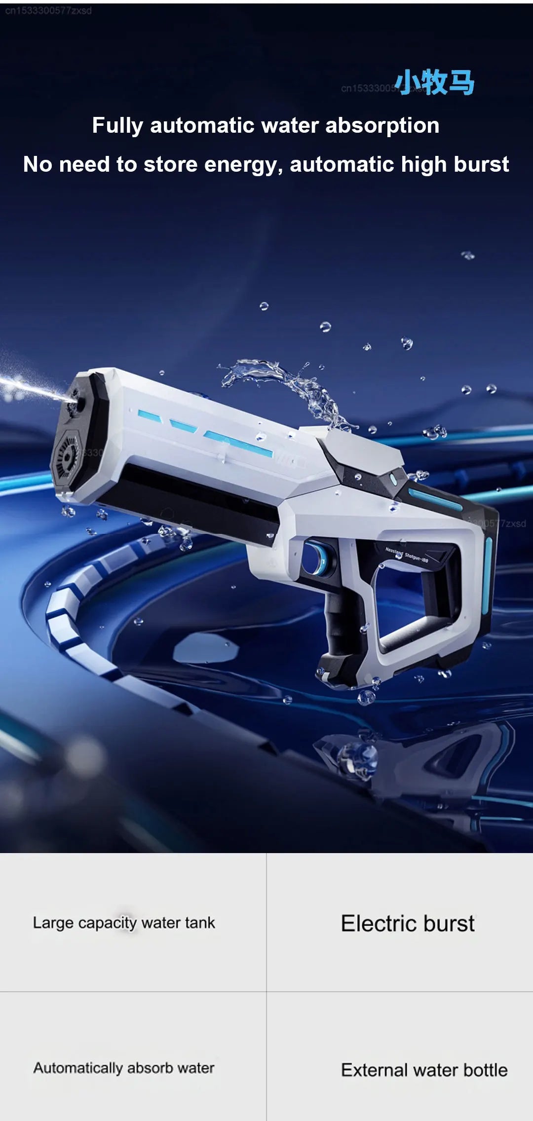 Xiaomi Wireless Dual Electric Fully Automatic Water Gun Safety High Pressure Multi Level Adjustment Long Endurance Water Gun Toy