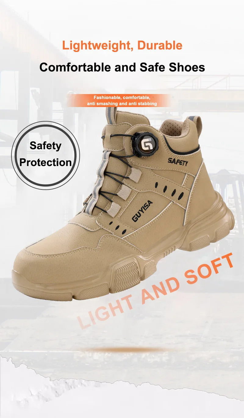 Men Rotating Button Labor Protection Shoes Anti-smash Anti Puncture Safety Shoes Work Boots Steel Toe Shoes Indestructible Shoes