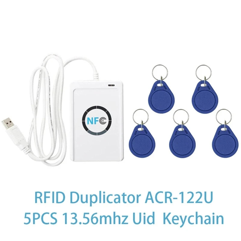 NFC ACR122U RFID Reader Writer Copier Duplicator Clone USB S50 13.56MHz M1 UID CUID Writable Tag Keyfobs Access Control Cards