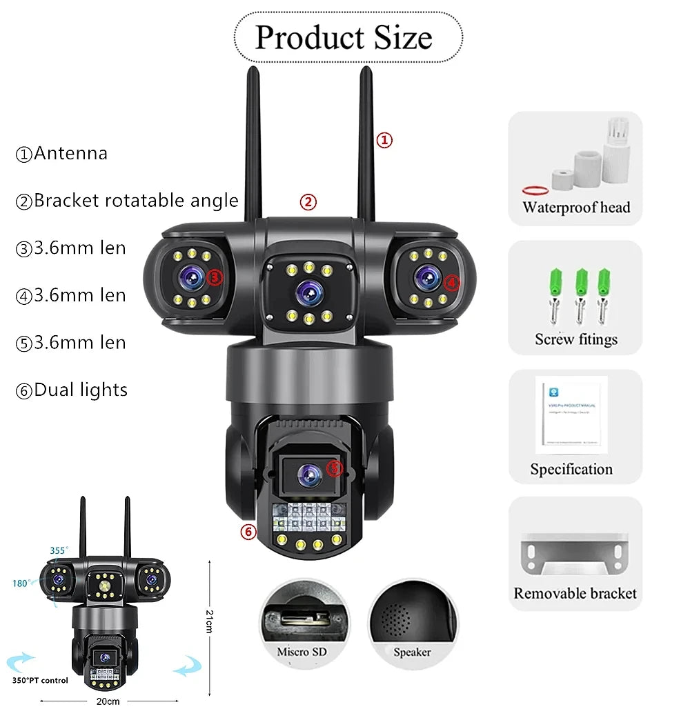 3 Lens Video Surveillance Camera Wifi Network CCTV Camera Wireless 360 Monitor Outdoor Waterproof Security V380 Pro Cameras