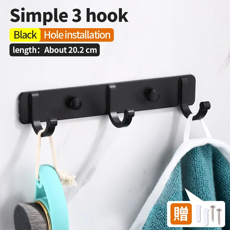 "Black Wall-Mounted Robe Hook | Creative Storage for Coats, Towels, Keys & More | 3-6 Hook Options for Bathroom & Kitchen"