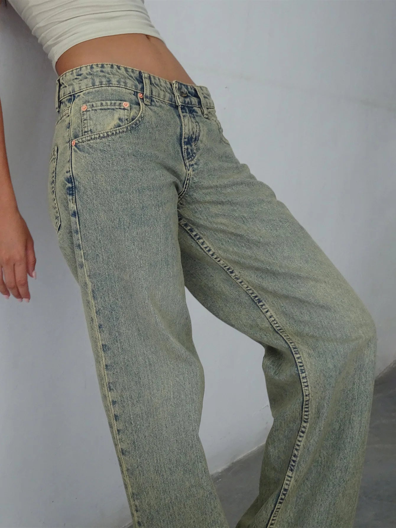 Jeans Women Denim Wide Leg Pant Floor Length Pants Splice Loose Casual Pockets High Waist Straight Trousers Autumn Winter