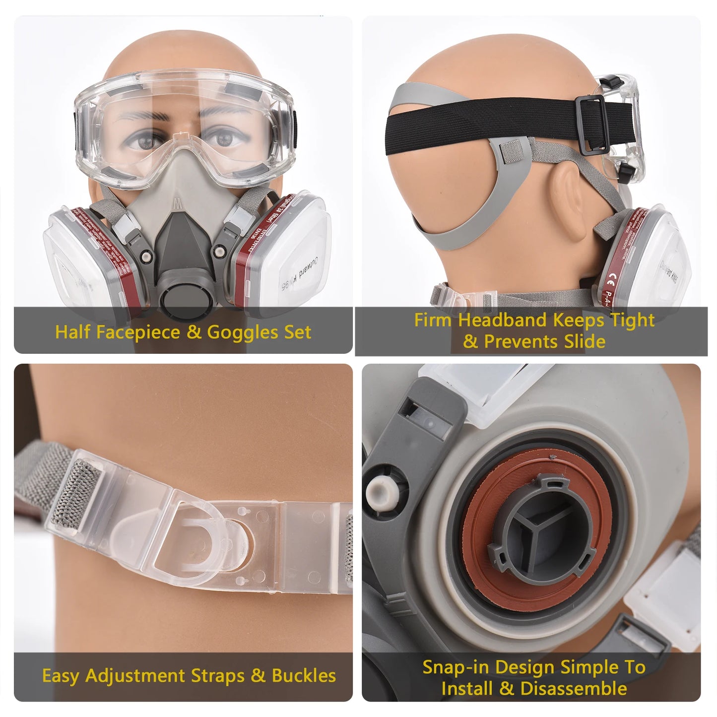 Reusable Respirator Half Facepiece 6200 Gas Mask Breathing Protection Respirators with Safety Goggles for Painting Organic