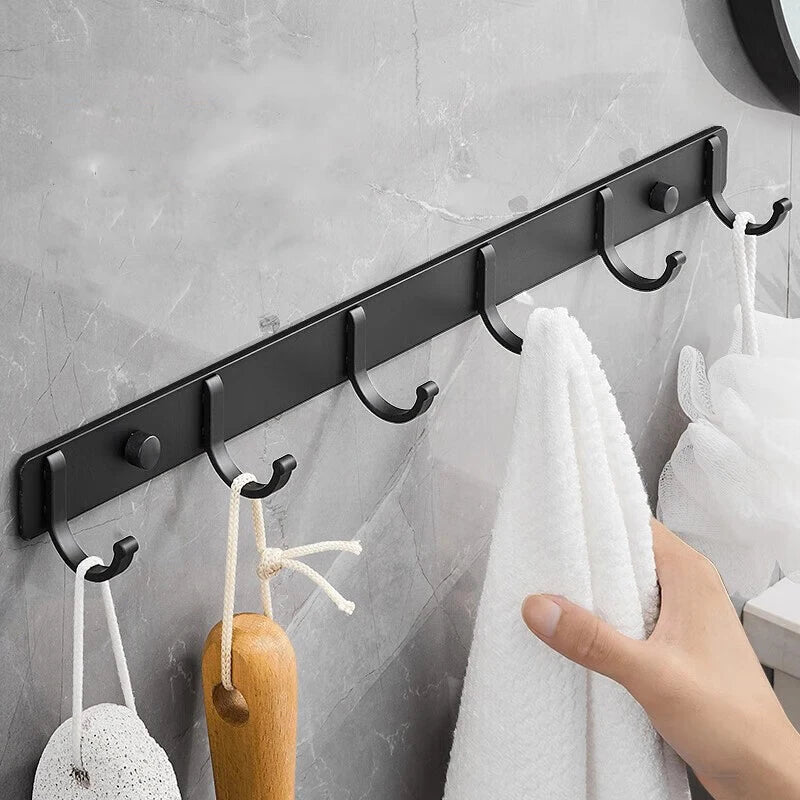 "Black Wall-Mounted Robe Hook | Creative Storage for Coats, Towels, Keys & More | 3-6 Hook Options for Bathroom & Kitchen"