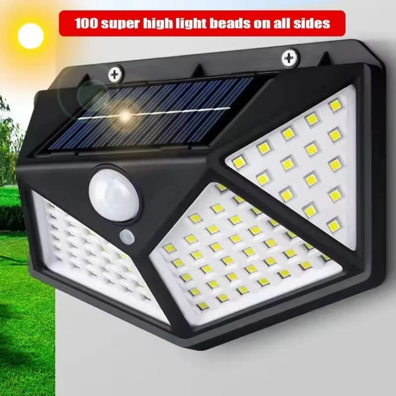 100 LED Solar Wall Lamp Outdoor Lampwaterproof Motion Sensor Solar Powered Sunlight Street Lamp Garden Railing Decorative Lamp