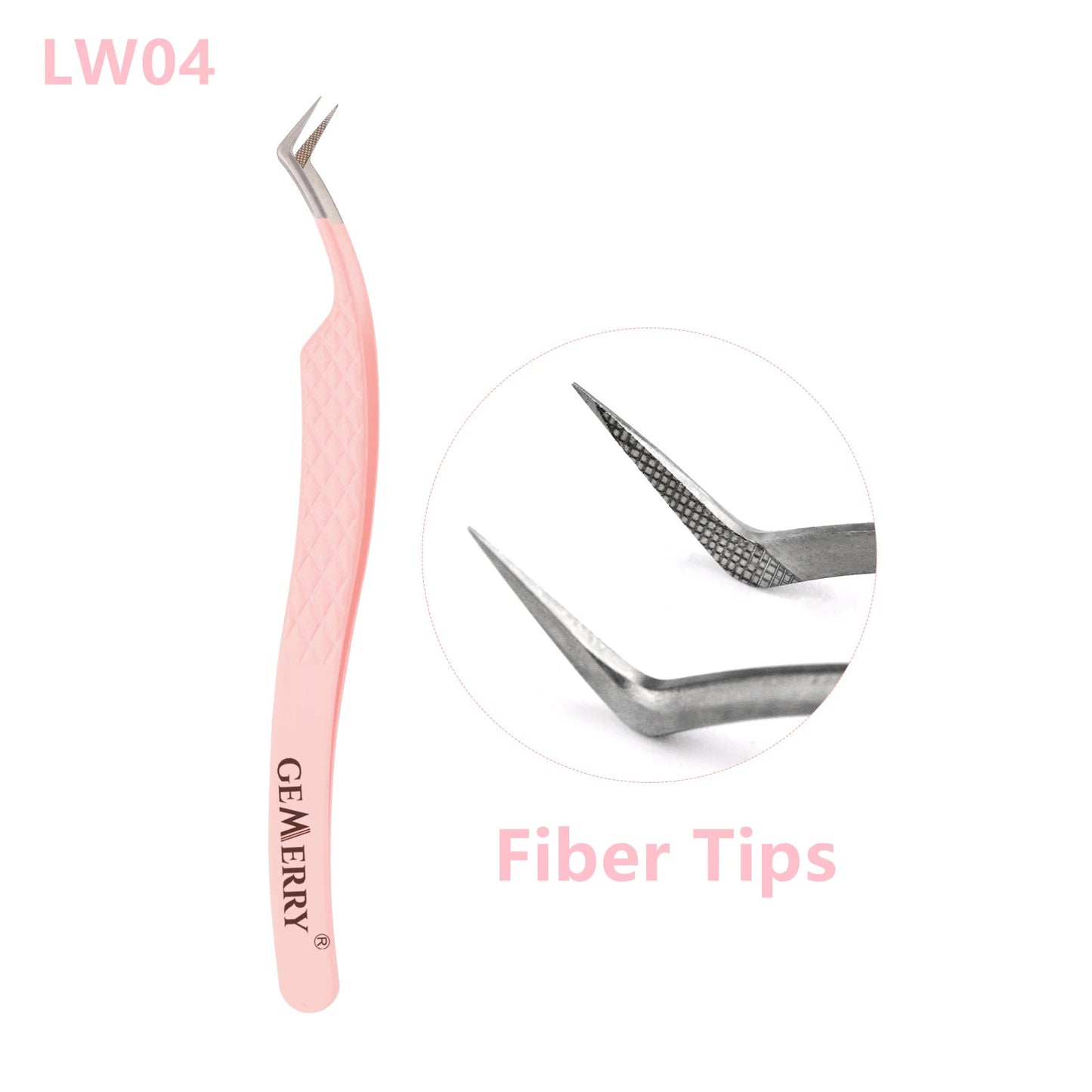 Gemerry 1 pcs Pink Stainless Steel Tweezers Eyelash Extensions High Precision Anti-static Tweezers with Fiber Tips Makeup Tools