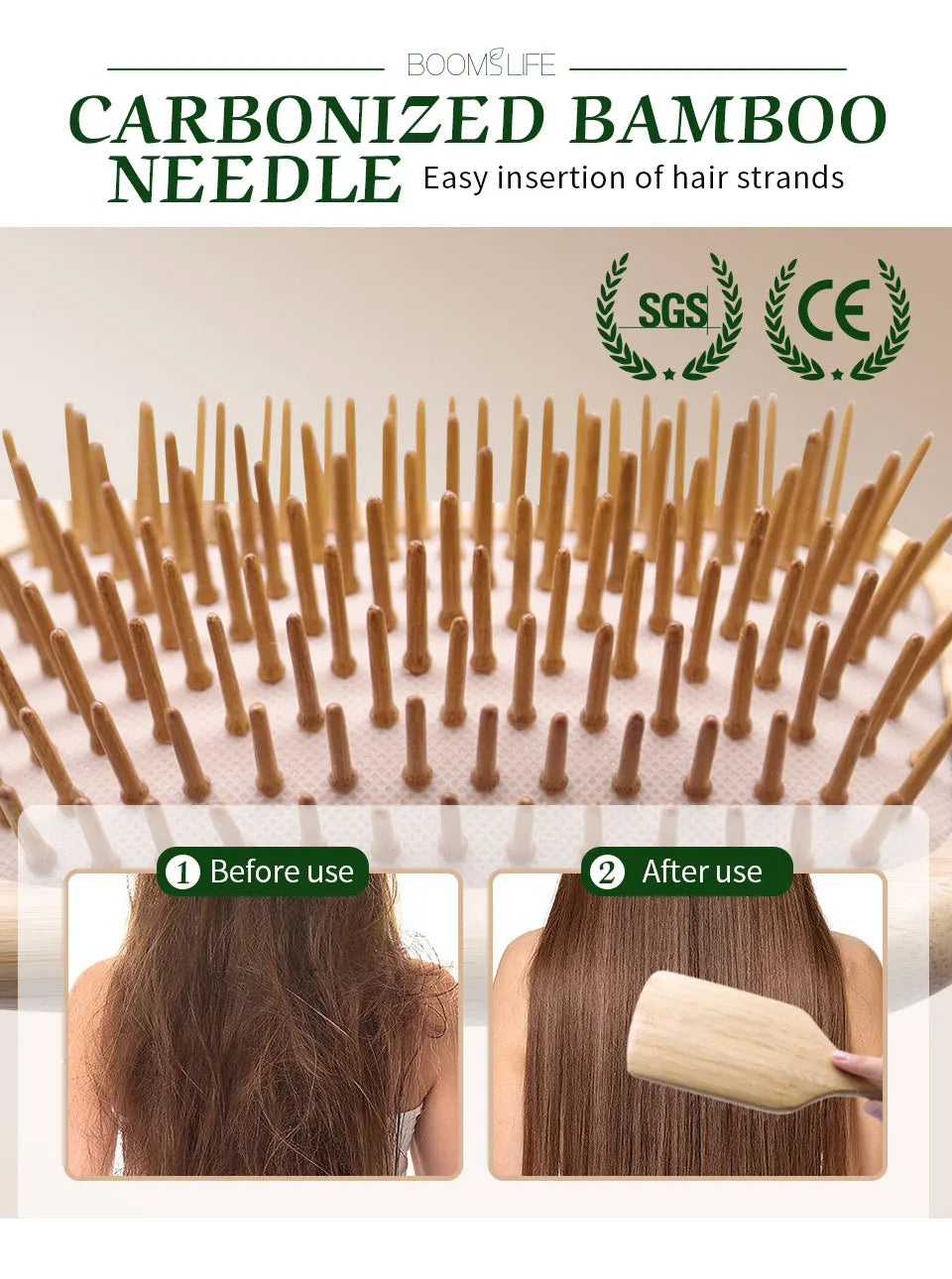 Bamboo Hair Brush Women Styling Detangling Wide Teeth Wood Comb for Hair Massage Scalp Anti-static Hair Combs Curly Girl Method