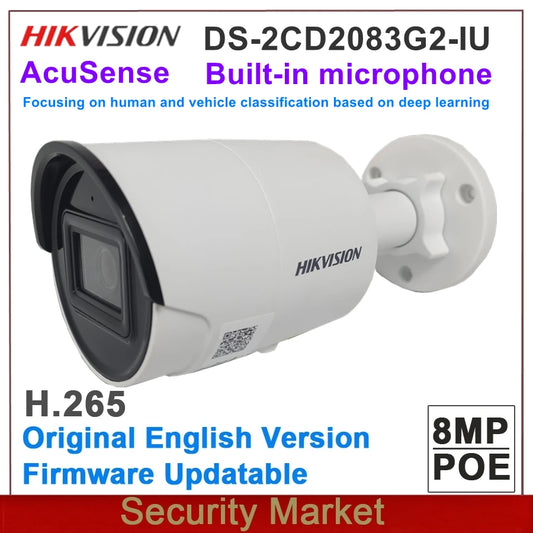 Original Hikvision IPC DS-2CD2083G2-IU Built-in MiC 8MP AcuSense Fixed Bullet Network