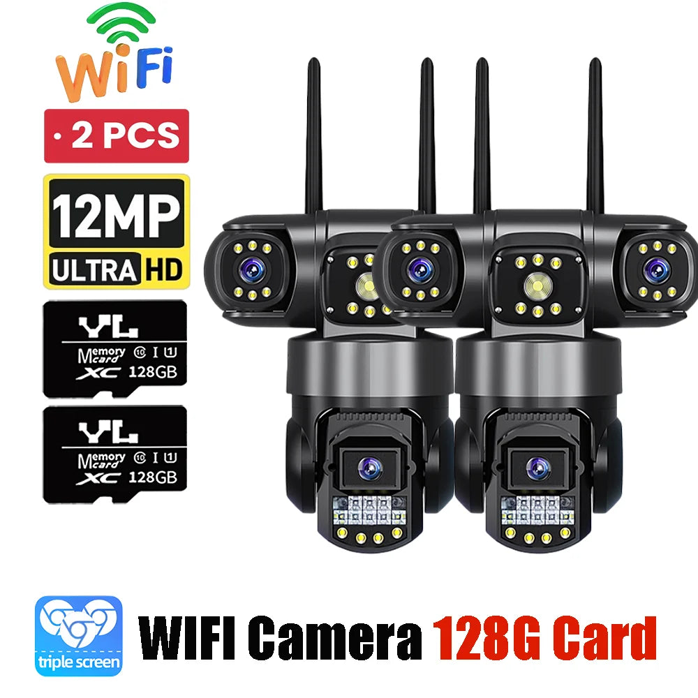 3 Lens Video Surveillance Camera Wifi Network CCTV Camera Wireless 360 Monitor Outdoor Waterproof Security V380 Pro Cameras