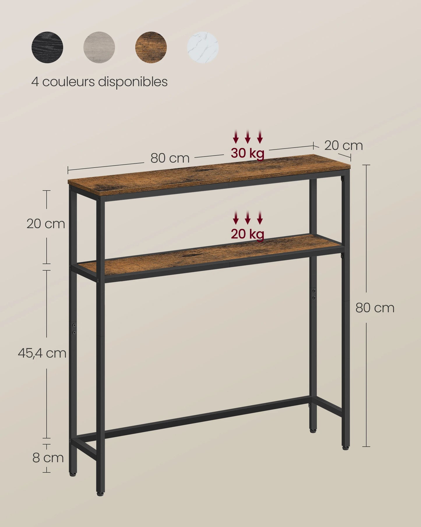 VASAGLE Console Table for Hallway, 2-Tier Slim Sofa Table, 20 x 80 x 80 cm, Hallway Table with 2 Shelves, for Living Room