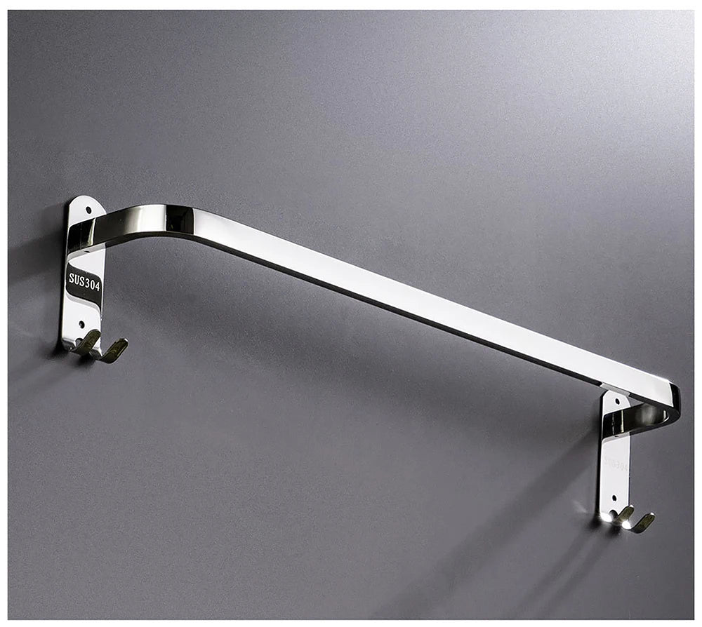 Stainless Steel 40-60CM Towel Bar With Hook Wall Mount Rack Mirror Chrome Shower Rod Rail Hanger Bathroom Holder Accessories