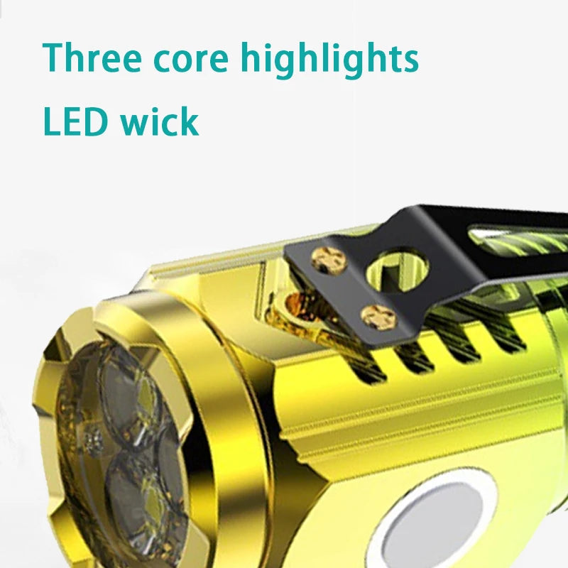 Three eyes strong magnetic rechargeable flashlight portable ultra bright light multi-functional mini led working light