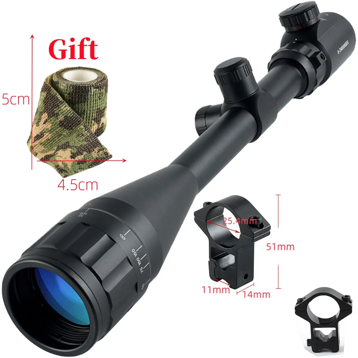 Optics 6-24x50 AOE Rifle Scope Hunting Riflescope Combo Optical Aim Collimator Tactical Gun Sight Red Green Reticle Telescope