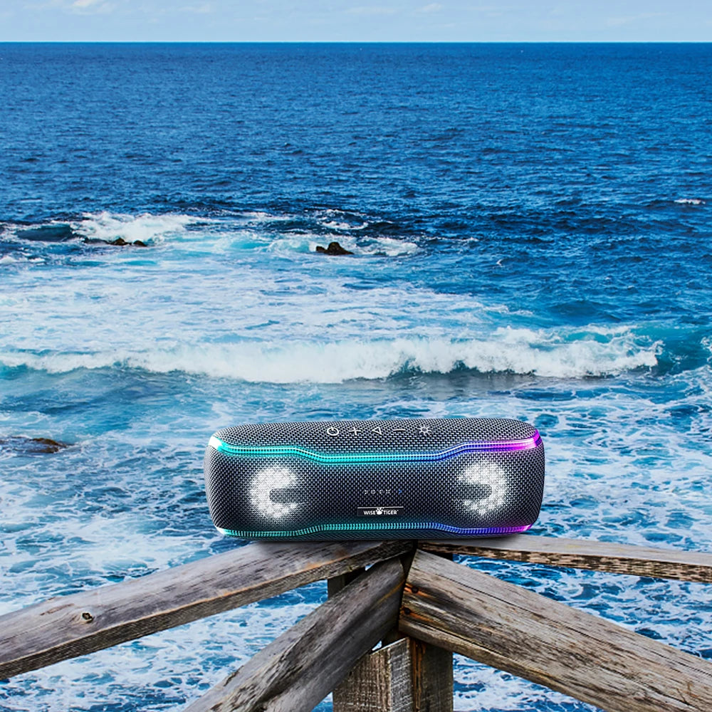 WISETIGER Speaker Outdoor Portable IPX7 Waterproof Sound Box BT5.3 Louderspeaker Stereo with 25W Colorful Light Surround Speaker