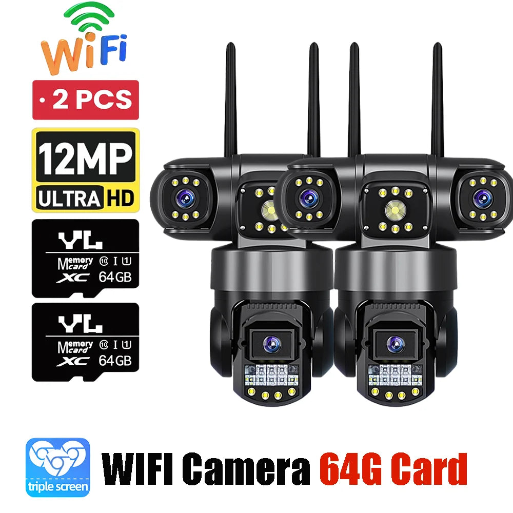 3 Lens Video Surveillance Camera Wifi Network CCTV Camera Wireless 360 Monitor Outdoor Waterproof Security V380 Pro Cameras