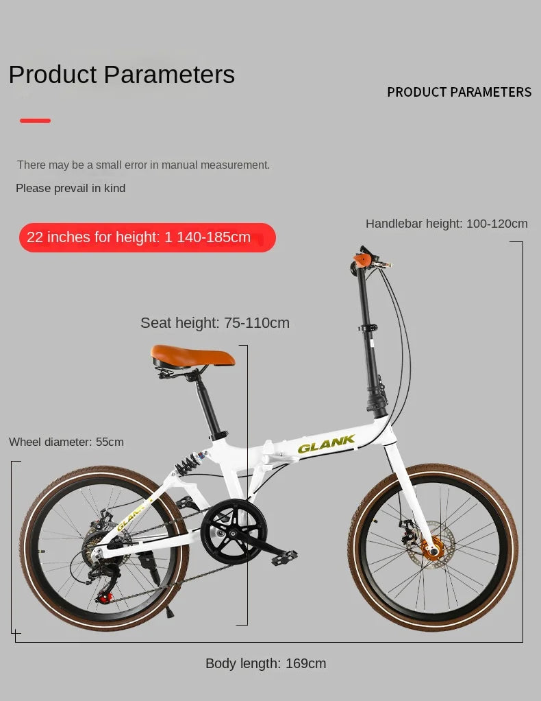 Aluminum Alloy Folding Frame 22 Inch Outdoor Portable Disc Brake Shock Absorber Adult Variable Speed Student Bicycle Camping