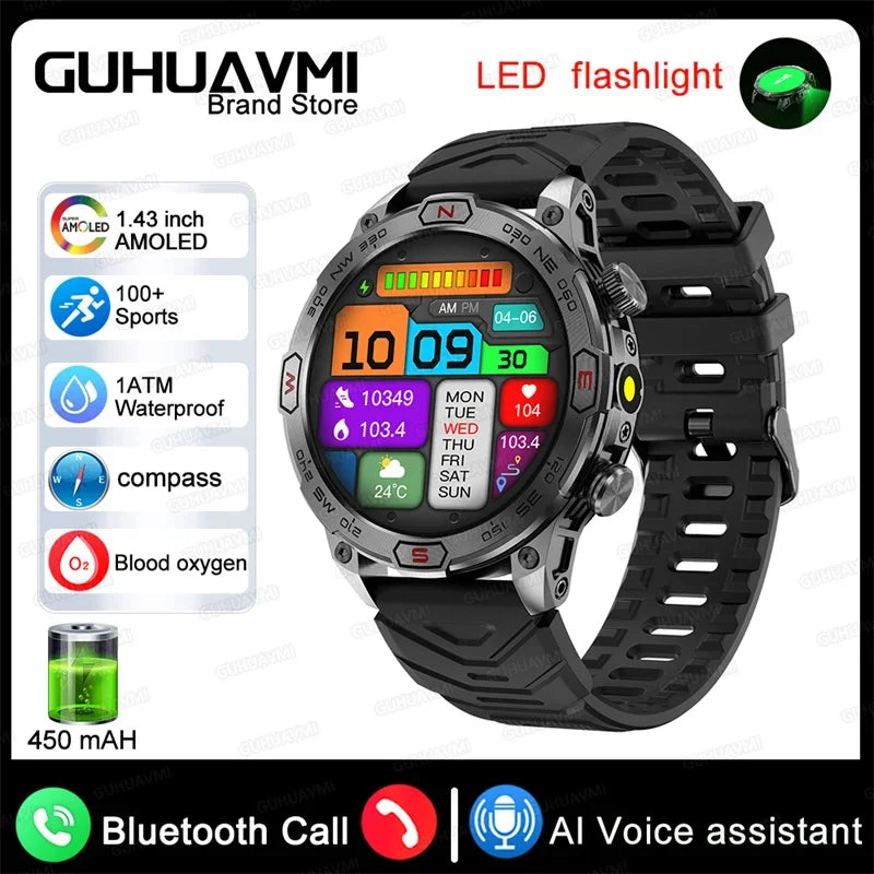 New Outdoor Military Smart Watch Men Compass AI voice Bluetooth Call Fitness GPS Sports Track Smartwatch For Android Xiaomi  IOS