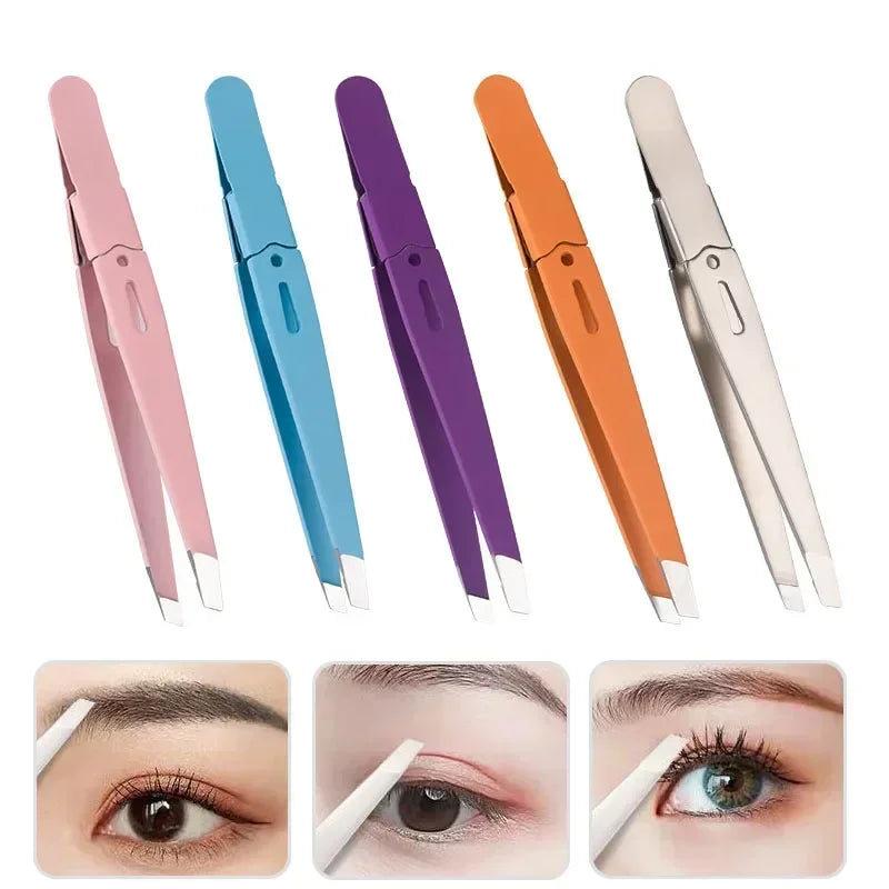 High-Quality Eyebrow Tweezer Colorful Hair Beauty Fine Hairs Puller Stainless Steel Slanted Eye Brow Clips Removal Makeup Tools