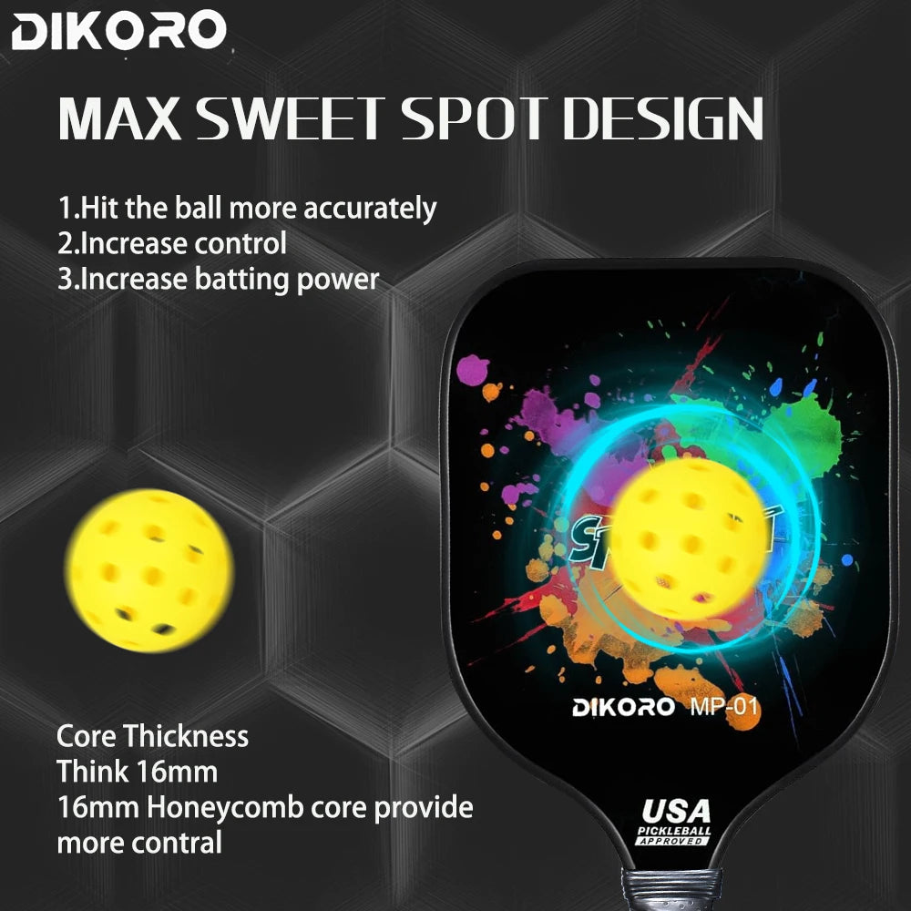 DIKORO Pickleball Paddle Graphite Textured Surface USAPA Compliant Includes 4 Balls Fiberglass Face Lightweight Pickleball Set