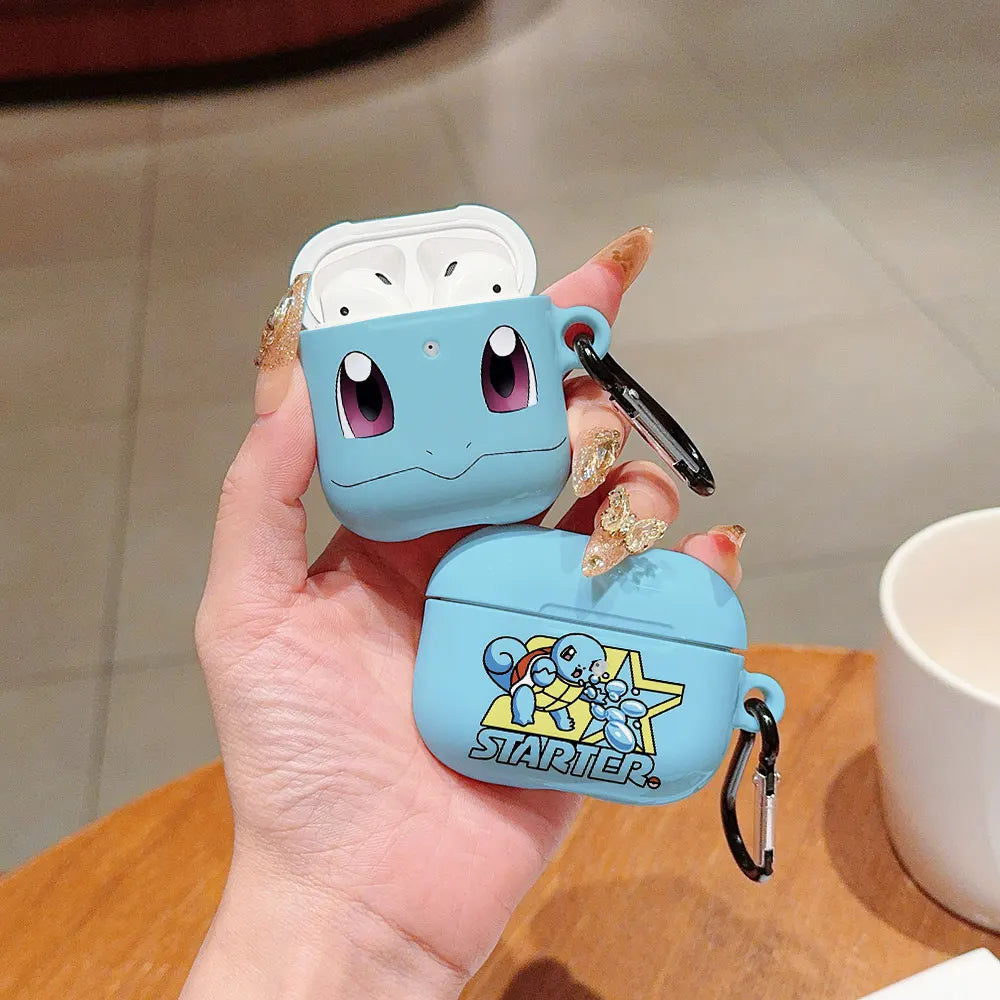 P-Pokemons S-Squirtles Shockproof Protective Glossy HD Hard PC Earphone Cover Case For AirPods 1 2 3 4 Pro Pro2 with Metal Hook