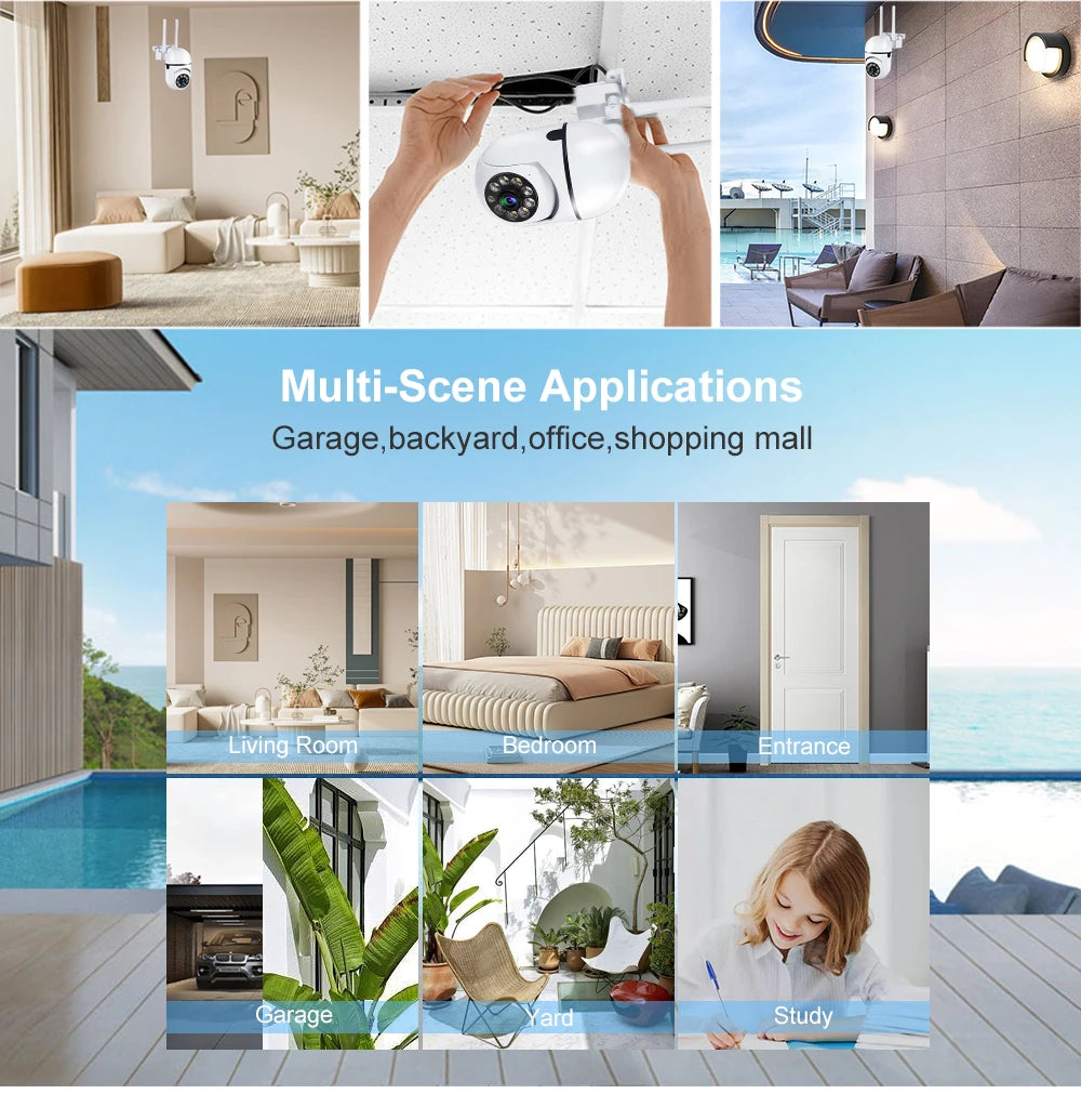 8MP Wifi IP Outdoor Wireless Security Surveillance PTZ Camera 4X Zoom Cameras AI Human Tracking Two-way Audio HD Night Color Cam