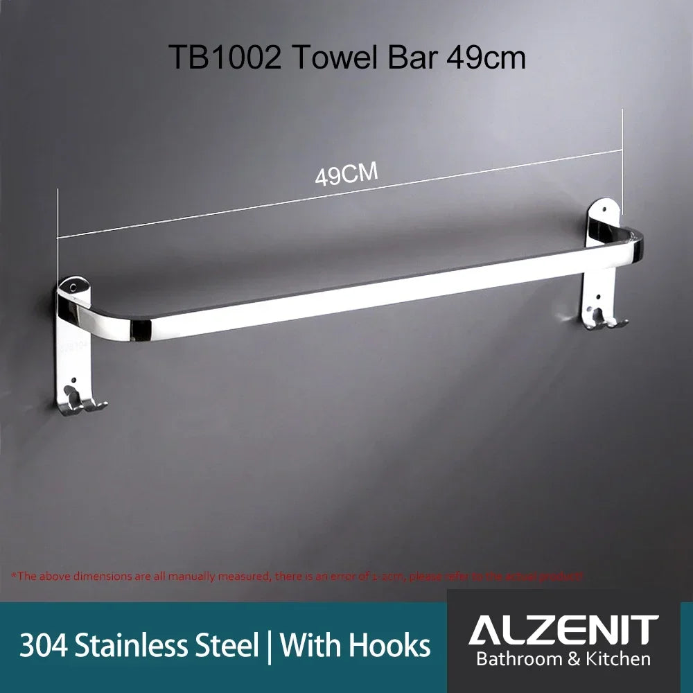 Stainless Steel 40-60CM Towel Bar With Hook Wall Mount Rack Mirror Chrome Shower Rod Rail Hanger Bathroom Holder Accessories