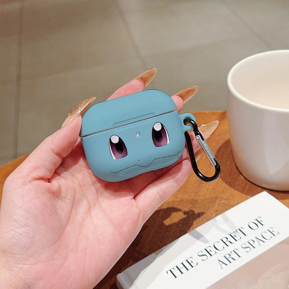 P-Pokemons S-Squirtles Shockproof Protective Glossy HD Hard PC Earphone Cover Case For AirPods 1 2 3 4 Pro Pro2 with Metal Hook