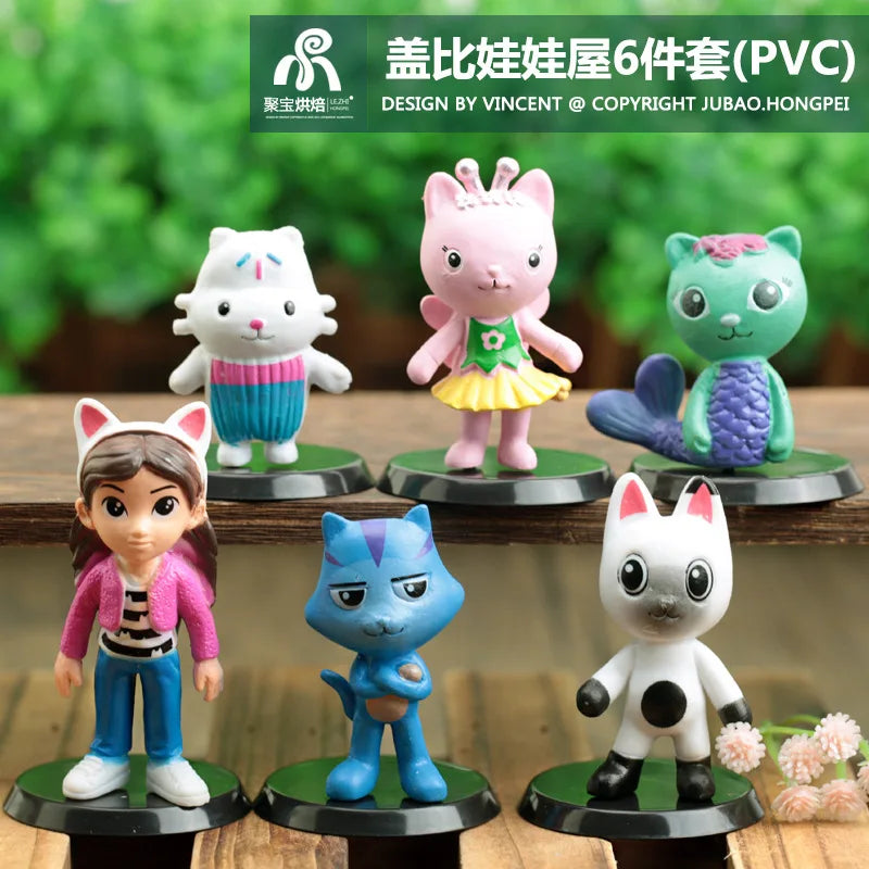 6/13pcs set PVC Gabby Dollhouse Figure  Mercat Cartoon Stuffed Animals Smiling Car Cat Hug Gaby Girl Dolls Kids Birthday Gifts