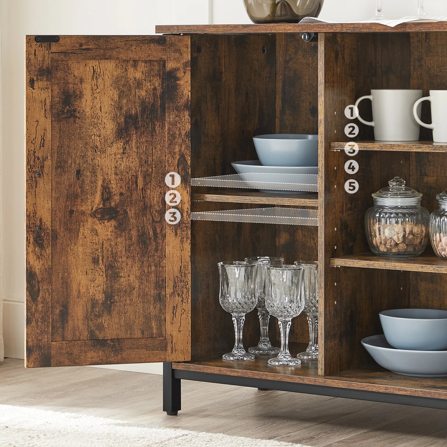 VASAGLE Buffet Table, Sideboard, Storage Cabinet with Cupboard and Shelves, Barn Doors, for Dining Room, Kitchen, Living Room