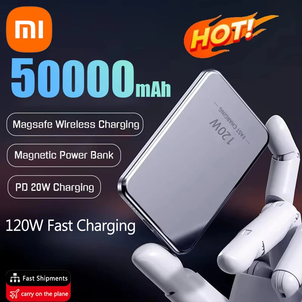 Xiaomi 120W Magnetic Power Bank 50000mAh Large Capacity Wireless Fast Charger for iPhone Samsung Xiaomi Portable Power Supply