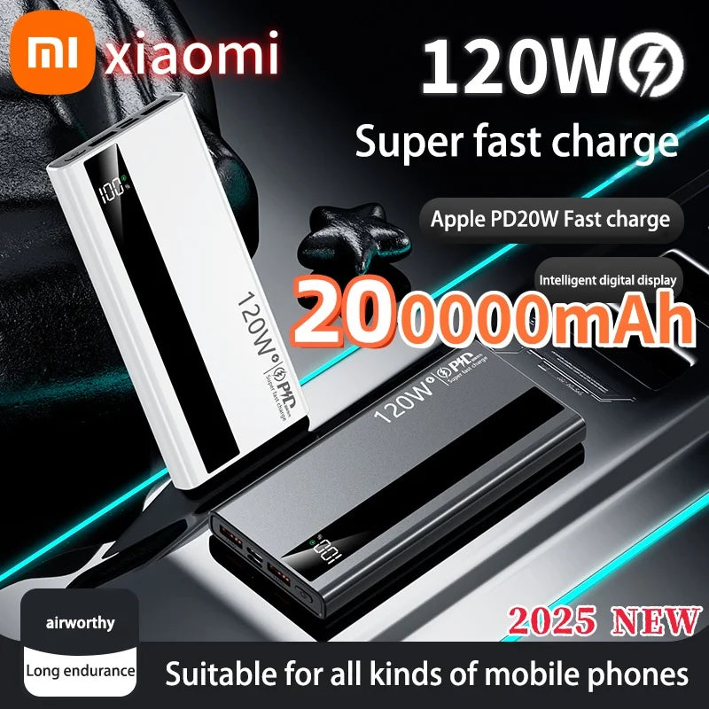 Xiaomi 120w Super Fast Charging Battery 200000mah Power Bank High Capacity Digital Display Power Bank For Iphone Samsung Gift