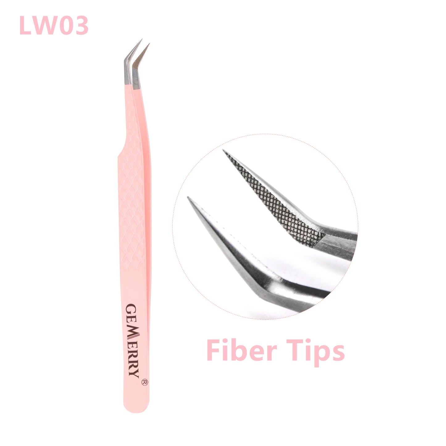 Gemerry 1 pcs Pink Stainless Steel Tweezers Eyelash Extensions High Precision Anti-static Tweezers with Fiber Tips Makeup Tools