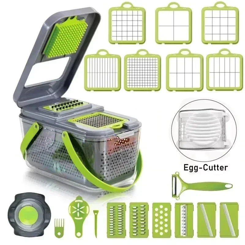 12/22 in 1 Multifunctional Vegetable Cutter Manual Food Chopper Potato Shredder Vegetable Slicer with Container Kitchen Gadget